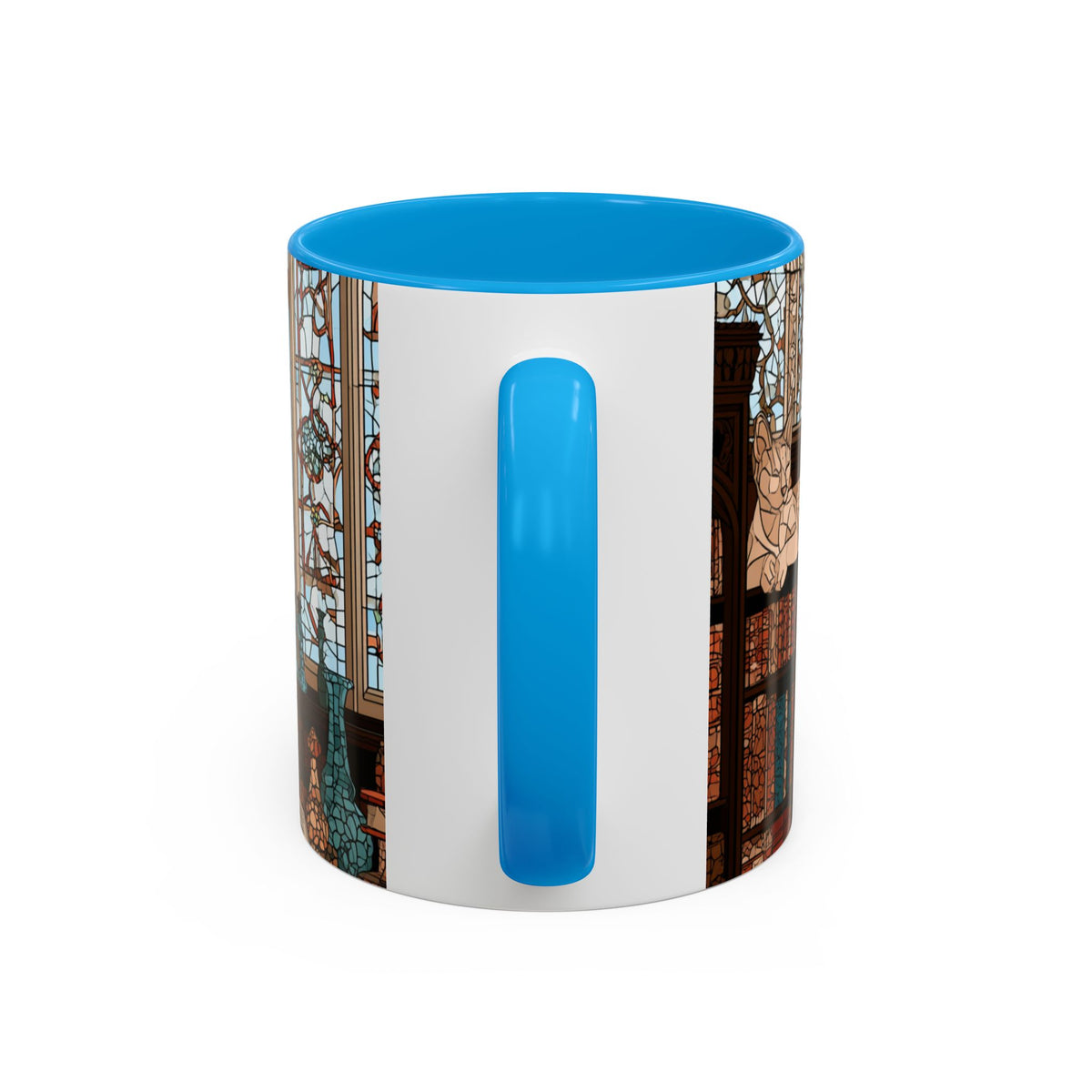 Cozy Library/Bookstore - Stained Glass Illustration Mug | Color Accent Ceramic Mug