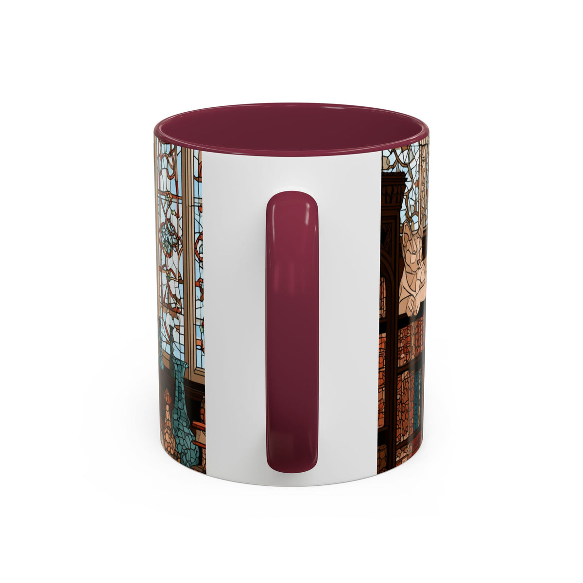 Cozy Library/Bookstore - Stained Glass Illustration Mug | Color Accent Ceramic Mug