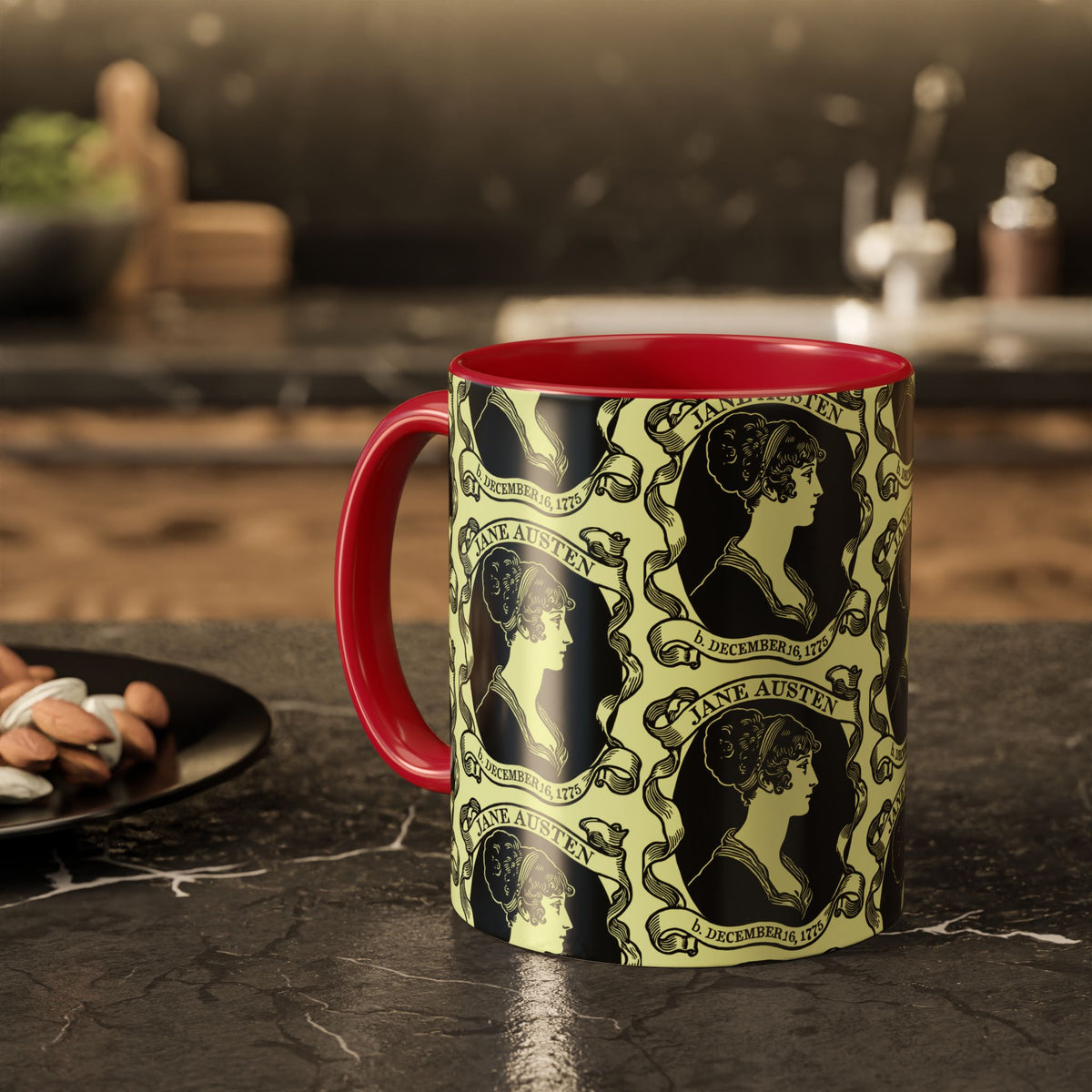 Jane Austen Cameo Pattern Coffee Mug — Literary Tea & Coffee Cup (11oz/15oz)