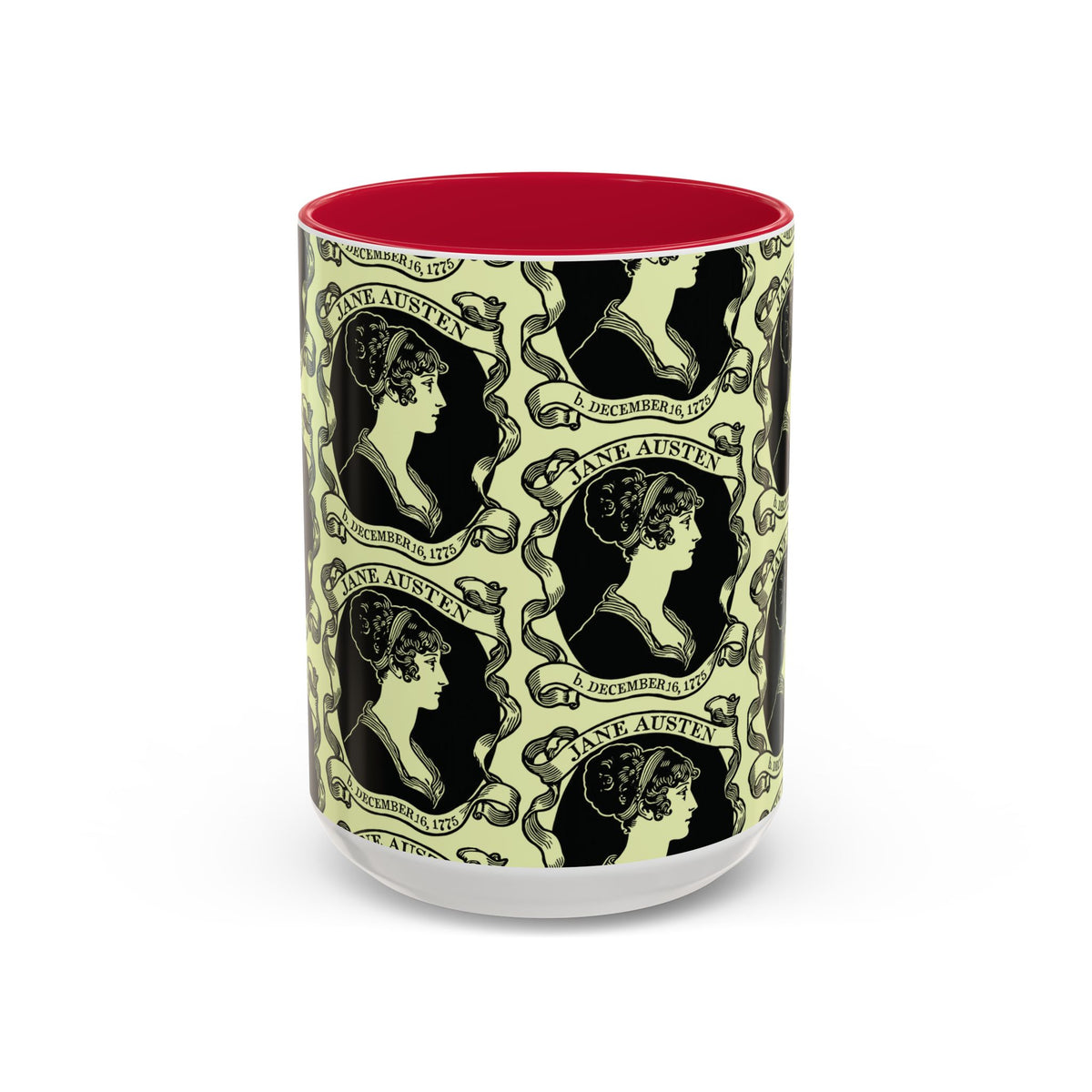 Jane Austen Cameo Pattern Coffee Mug — Literary Tea & Coffee Cup (11oz/15oz)