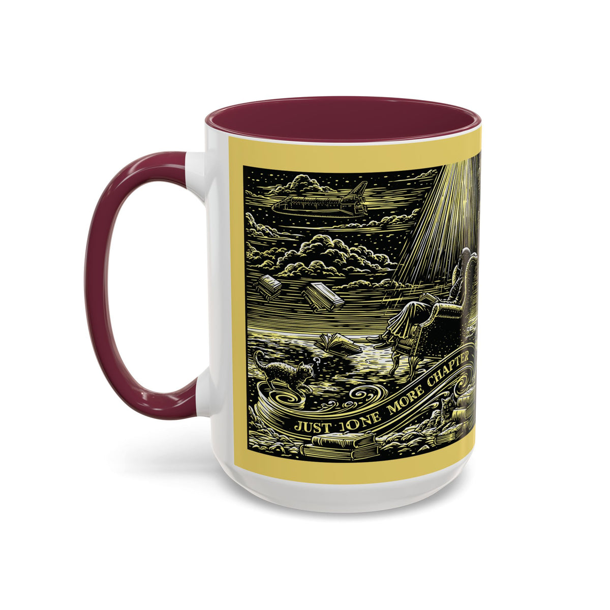 "Just One More Chapter" Under UFO Illustration Mug | Color Accent Coffee Cup