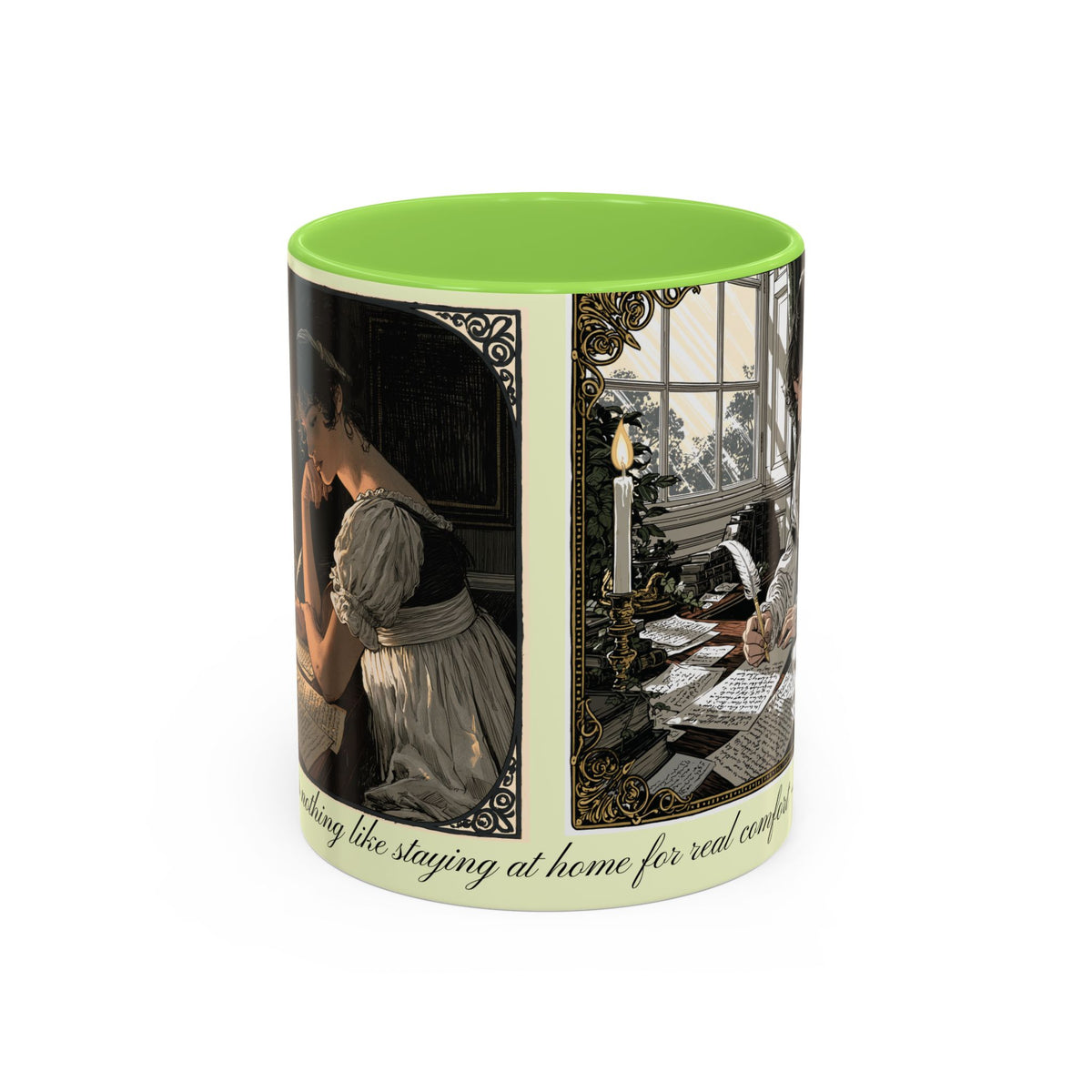 Regency Tea Quote Mug — 'Young Jane Austen Writing at Her Desk' Ceramic Coffee & Tea Cup (11oz/15oz)