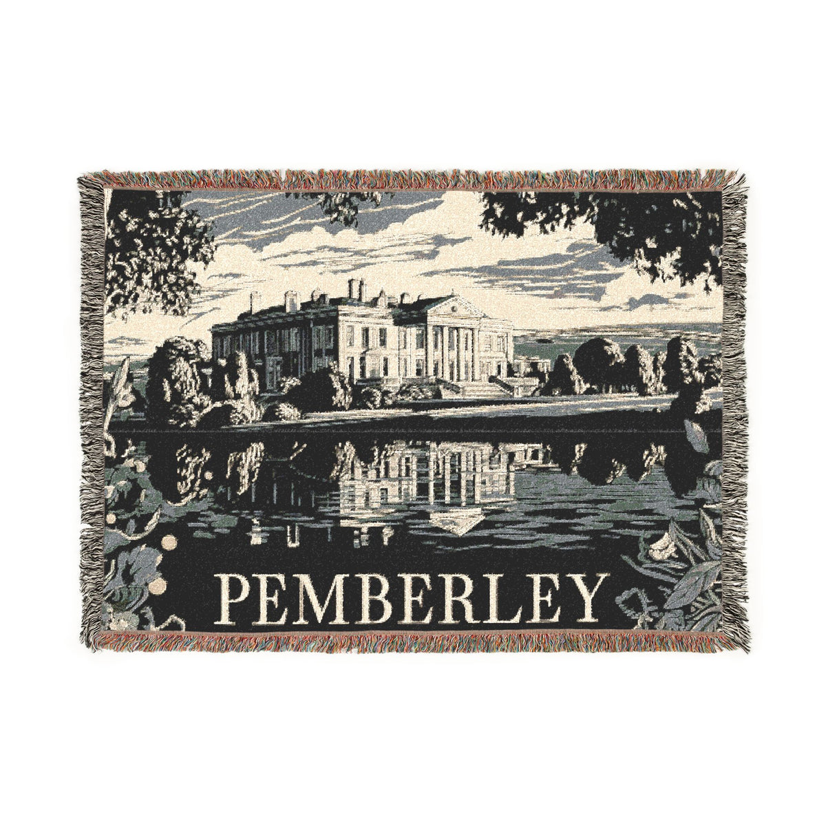Pemberley Estate Illustration Woven Blanket | Literary Home Decor - Jane Austen