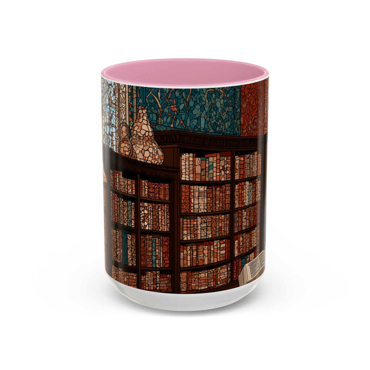 Cozy Library/Bookstore - Stained Glass Illustration Mug | Color Accent Ceramic Mug