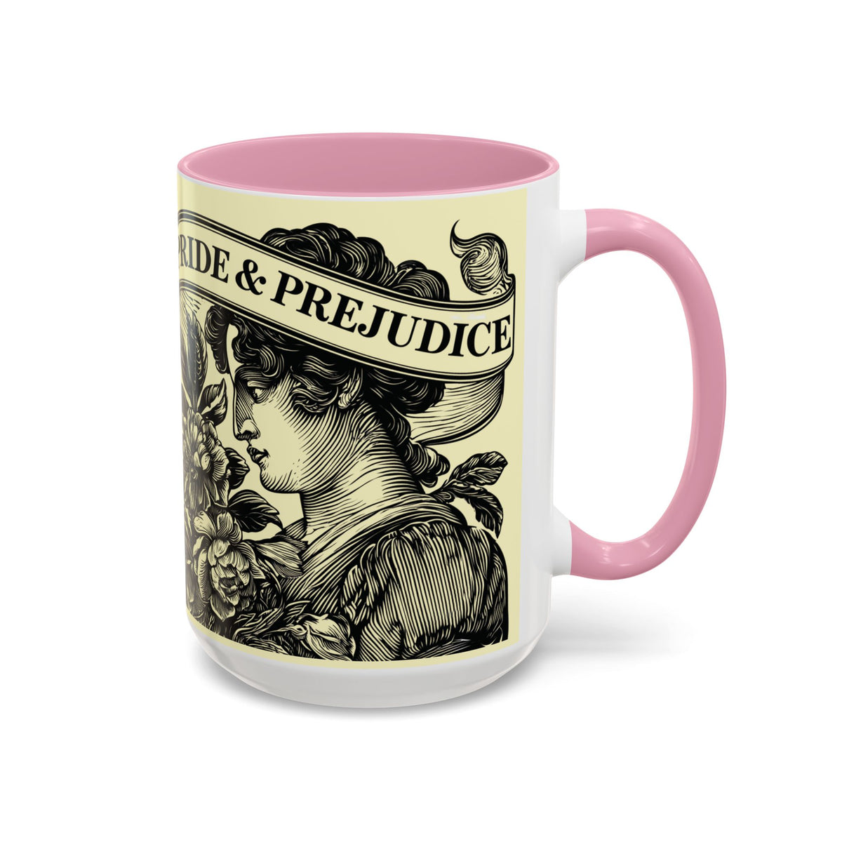 Pride & Prejudice Vintage Floral Mug — “Pride & Prejudice” Ceramic Book Lover Mug (11oz/15oz)