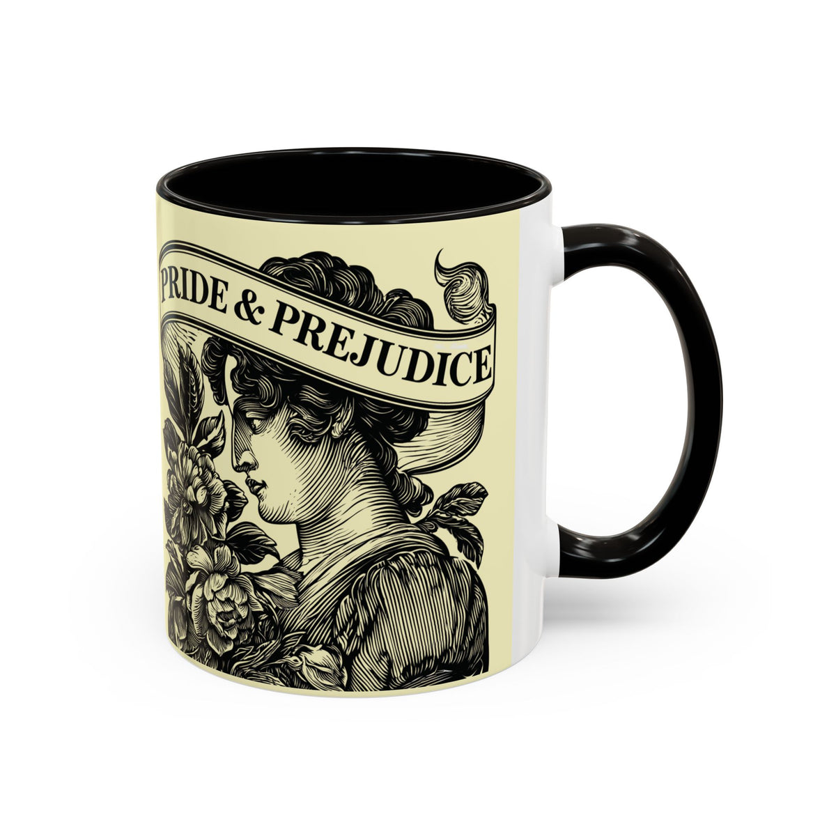 Pride & Prejudice Vintage Floral Mug — “Pride & Prejudice” Ceramic Book Lover Mug (11oz/15oz)
