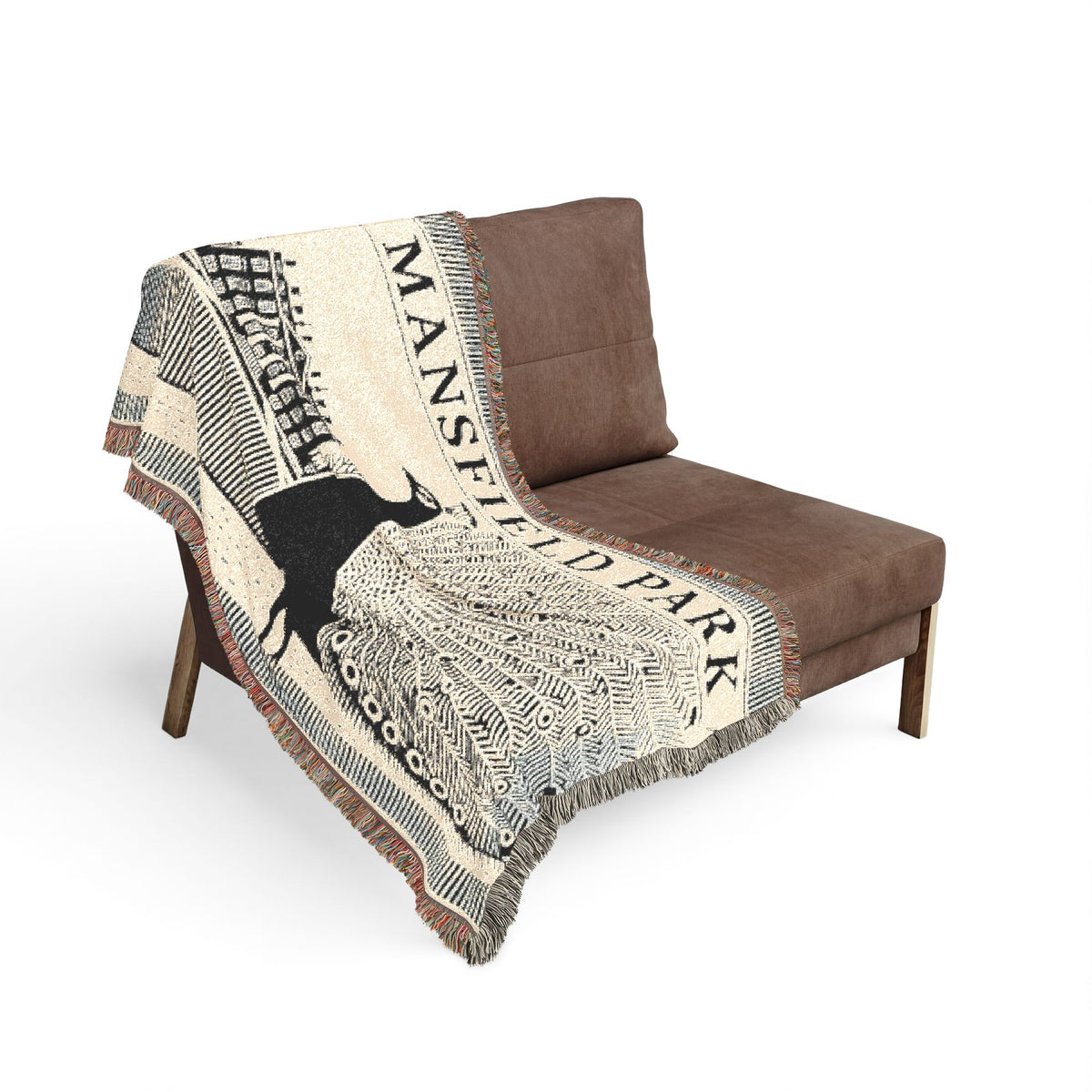 Mansfield ParkPeacock Illustration Woven Blanket | Mansfield Park Literary Tapestry Throw