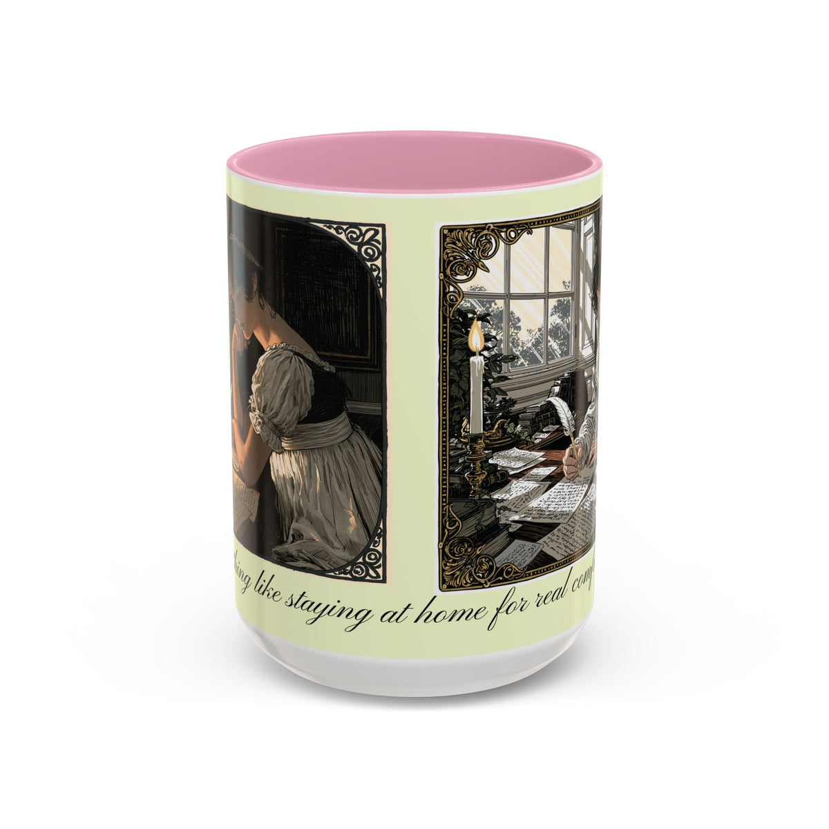 Regency Tea Quote Mug — 'Young Jane Austen Writing at Her Desk' Ceramic Coffee & Tea Cup (11oz/15oz)