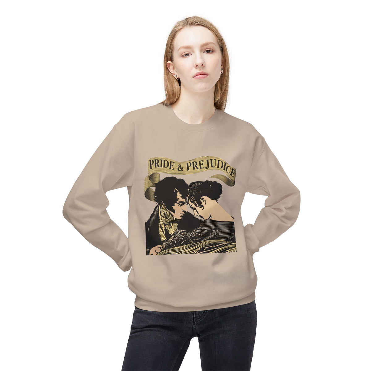 Sepia Toned Pride & Prejudice Crewneck Sweatshirt — Vintage Romance Literary Pullover