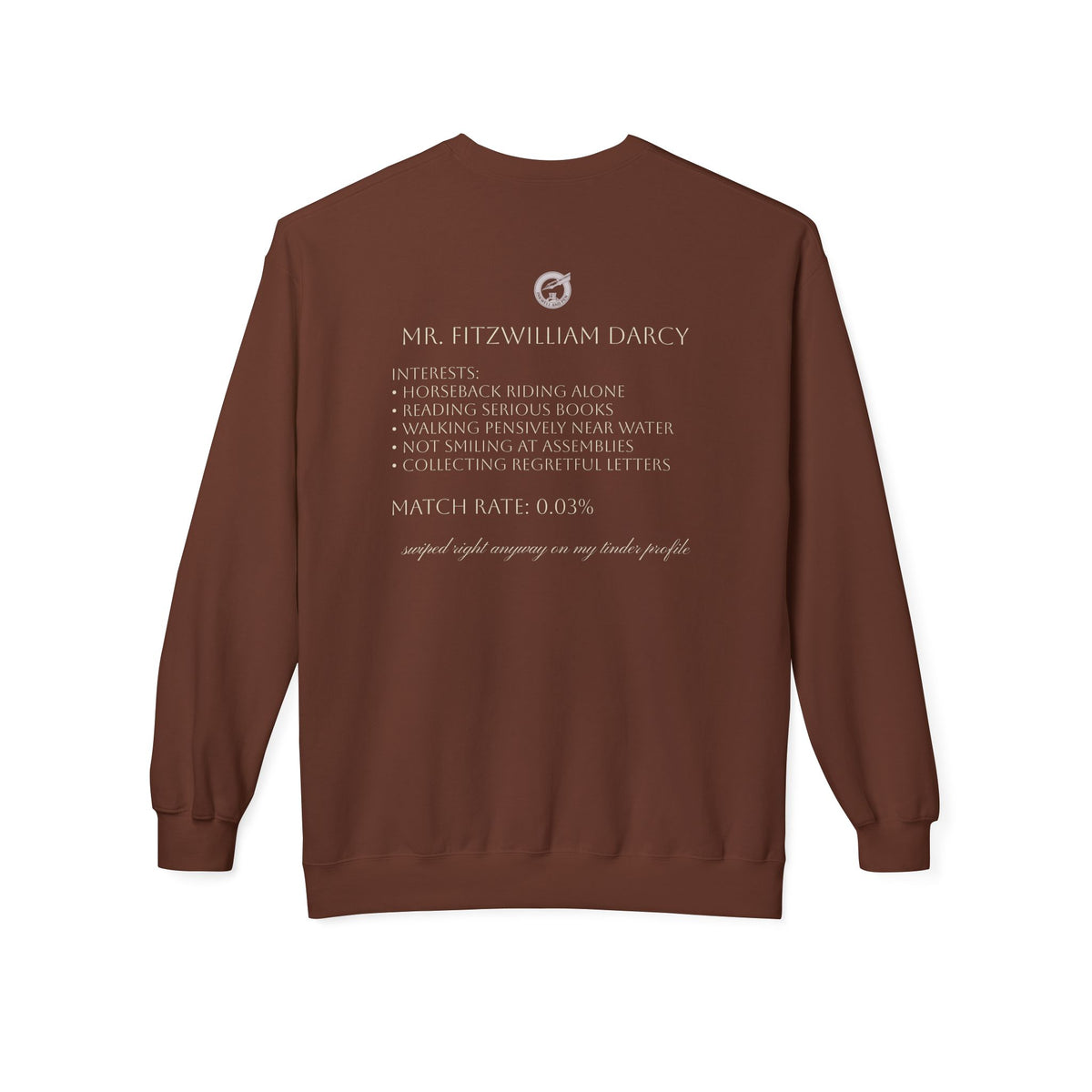 Mr. Darcy Crewneck Sweatshirt — "Mr. Darcy at Pemberley" Classic Jane Austen Sweatshirt