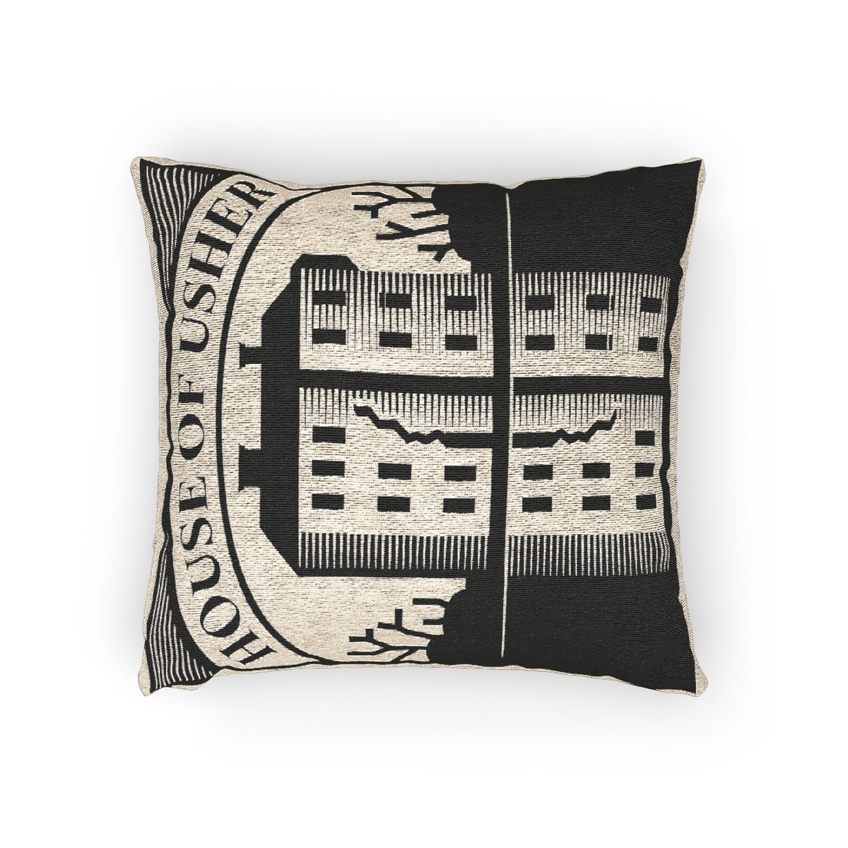 House of Usher Illustration Woven Pillow | Gothic Edgar Allan Poe Decor