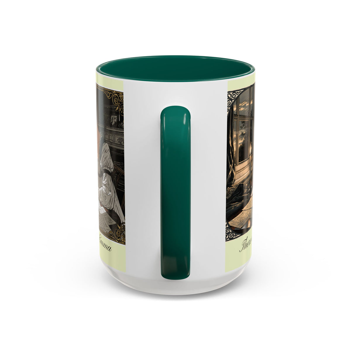 Regency Tea Quote Mug — 'Young Jane Austen Writing at Her Desk' Ceramic Coffee & Tea Cup (11oz/15oz)