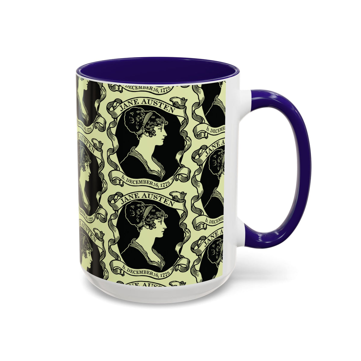 Jane Austen Cameo Pattern Coffee Mug — Literary Tea & Coffee Cup (11oz/15oz)