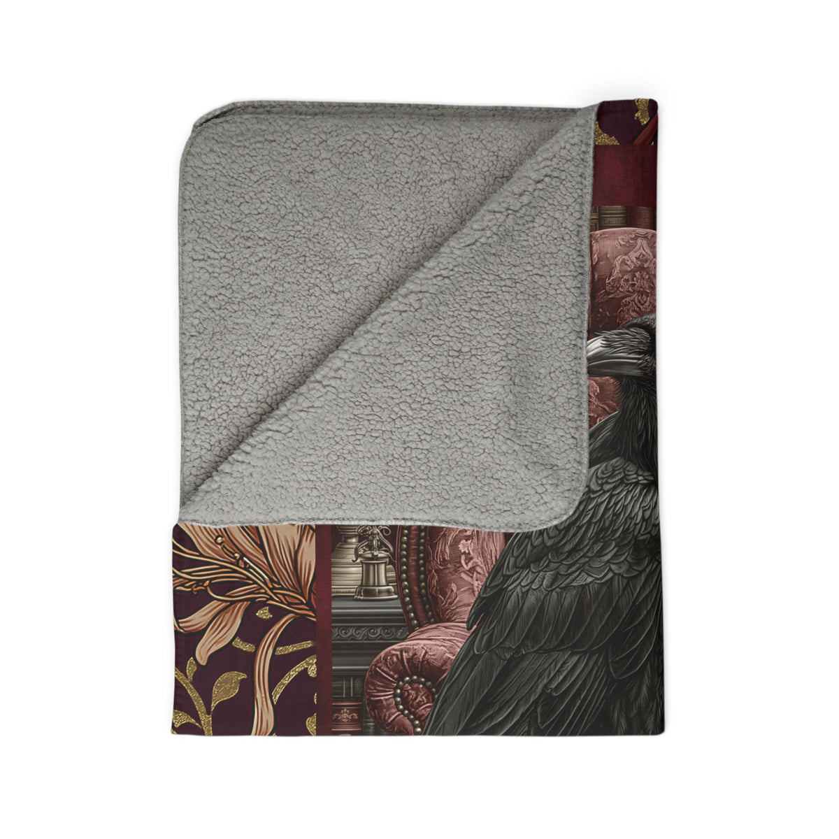 Raven on Armchair-Fleece Sherpa Blanket | Gothic Edgar Allan Poe Inspired