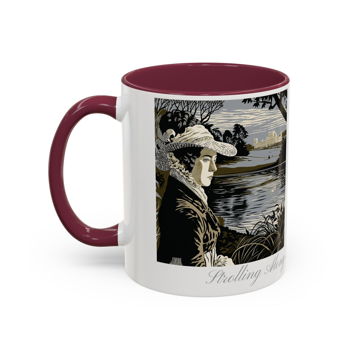 'Strolling Pemberley' Ceramic Coffee Cup — Vintage Regency Silhouette Mug
