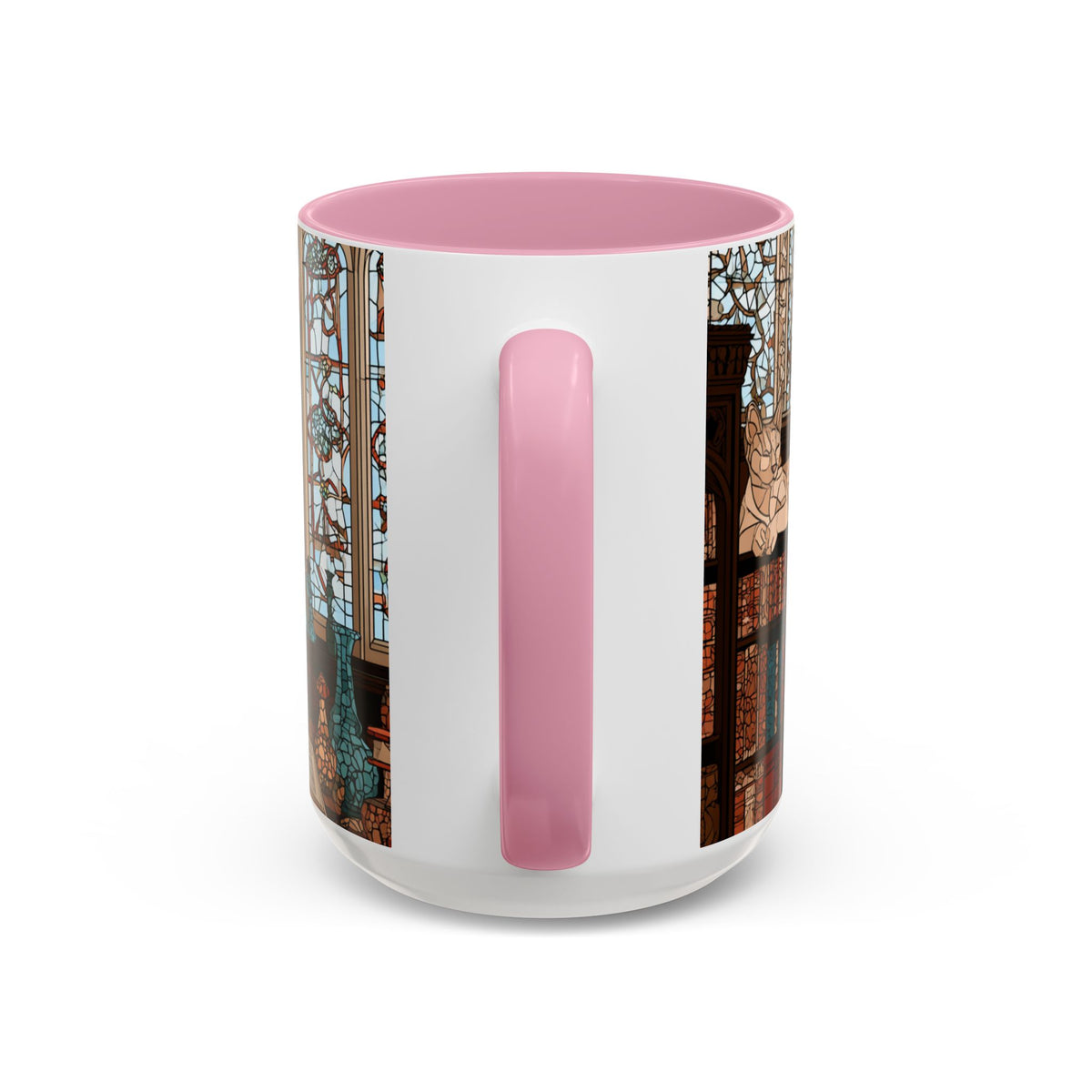 Cozy Library/Bookstore - Stained Glass Illustration Mug | Color Accent Ceramic Mug