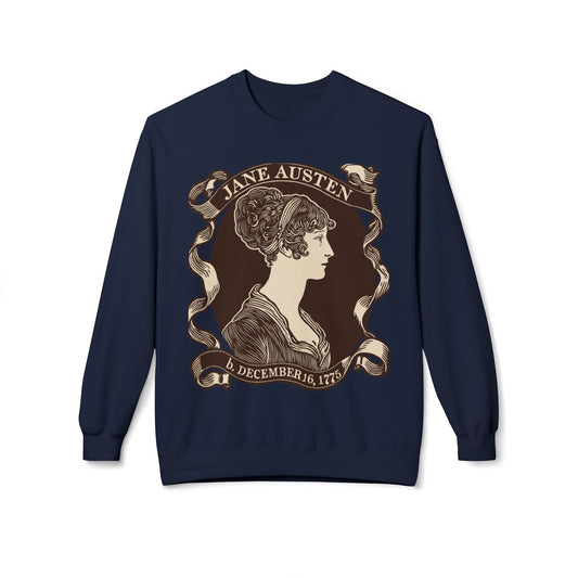 Jane Austen Portrait Crewneck Sweatshirt — "Birthdate" Cameo Silhouette Literary Sweatshirt