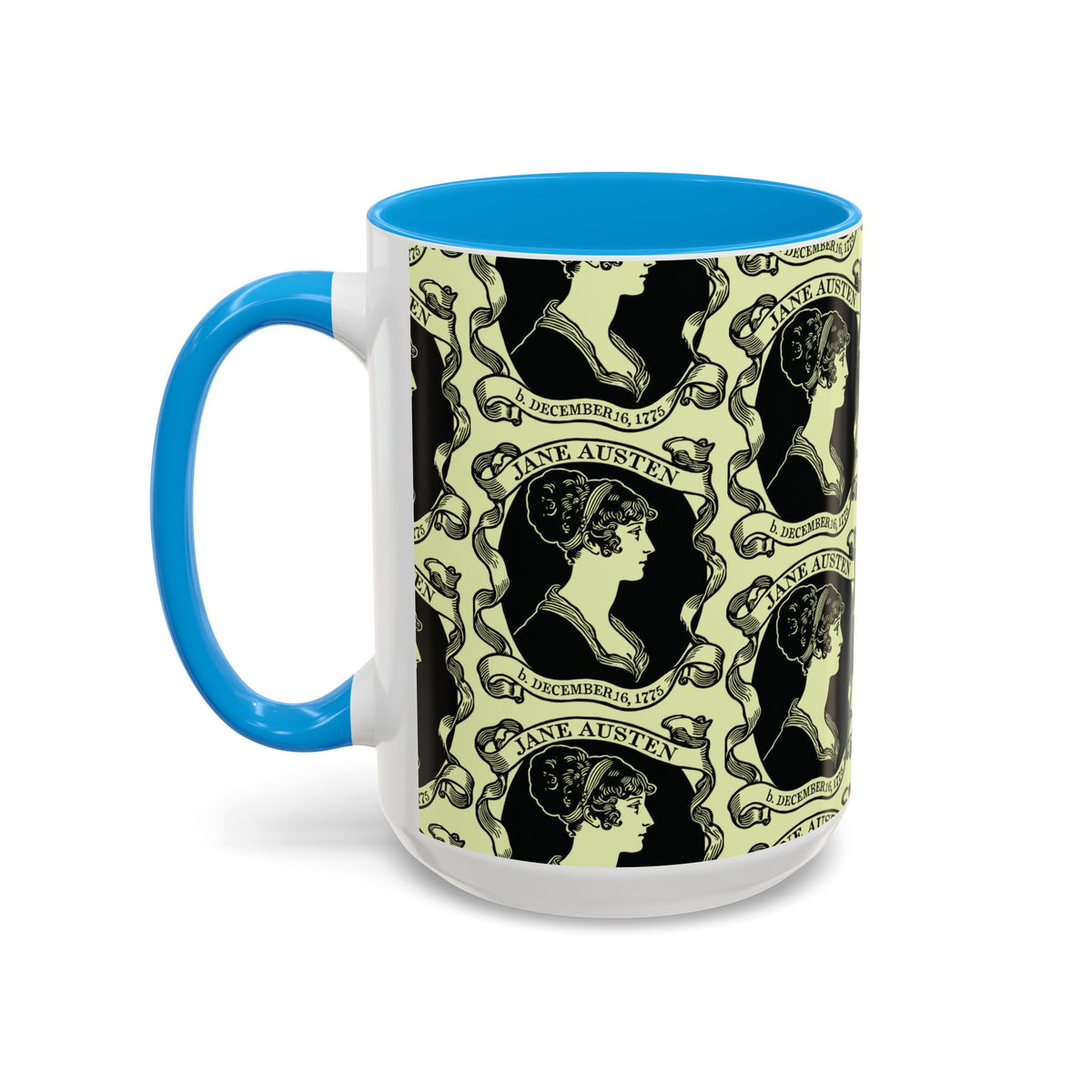 Jane Austen Cameo Pattern Coffee Mug — Literary Tea & Coffee Cup (11oz/15oz)