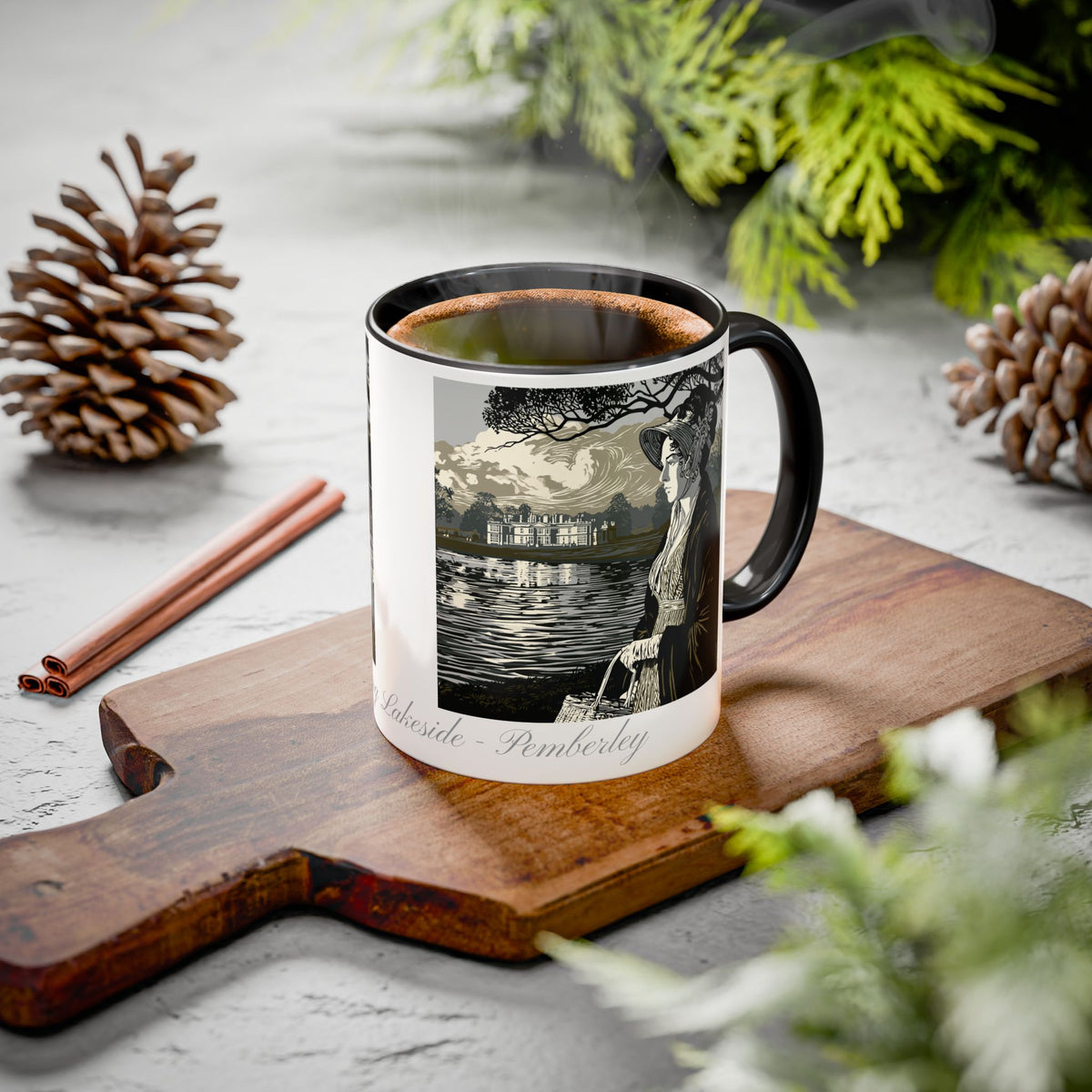 'Strolling Pemberley' Ceramic Coffee Cup — Vintage Regency Silhouette Mug