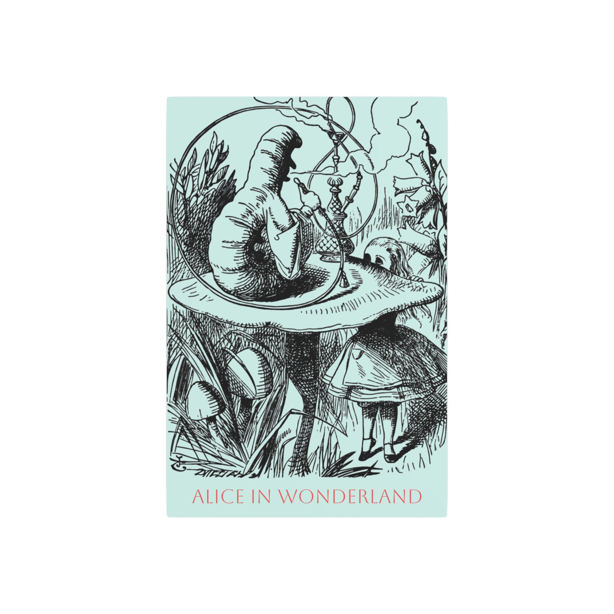 Caterpillar Smoking on Mushroom Alice in Wonderland Metal Art Print —  Vintage Illustration Wall Plaque