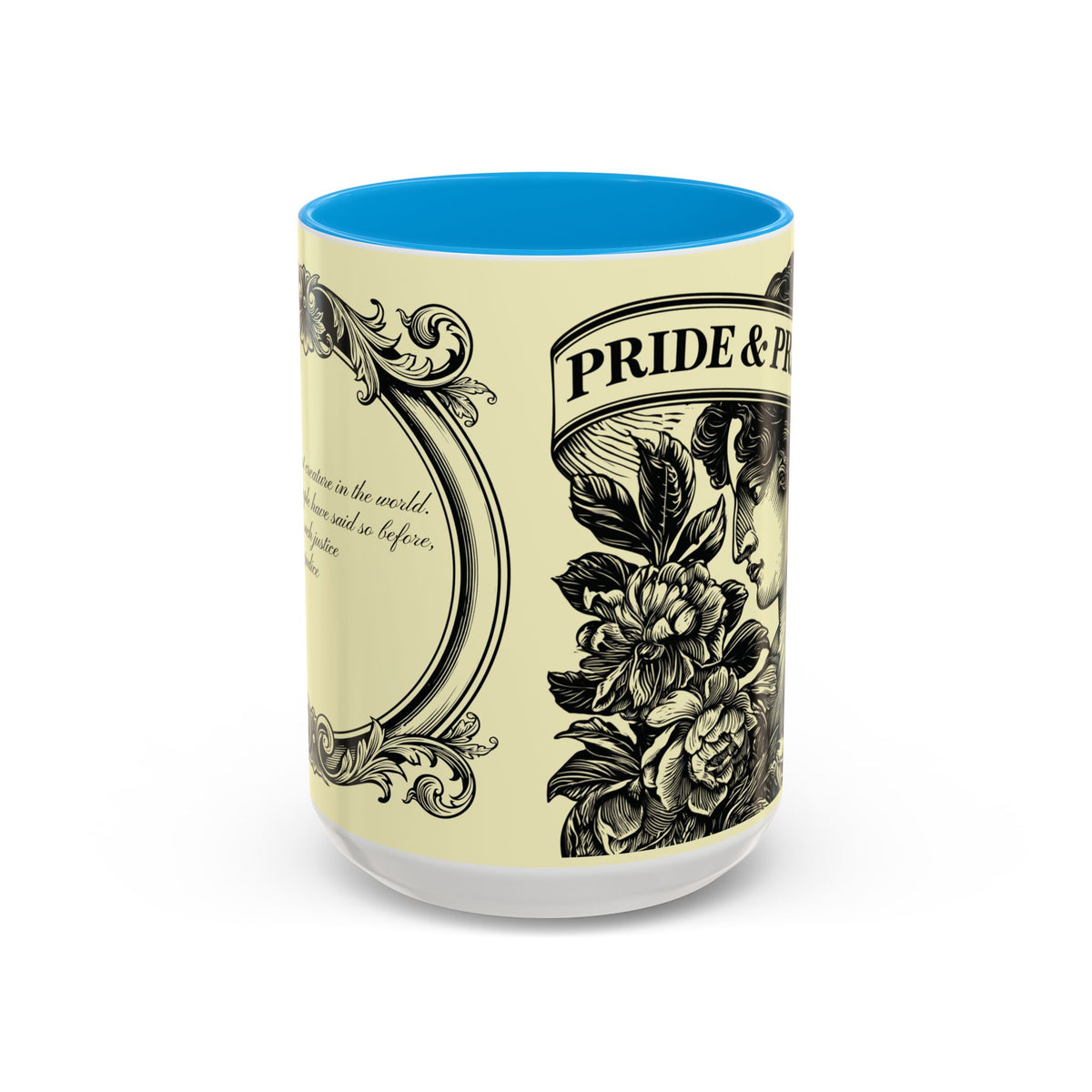 Pride & Prejudice Vintage Floral Mug — “Pride & Prejudice” Ceramic Book Lover Mug (11oz/15oz)