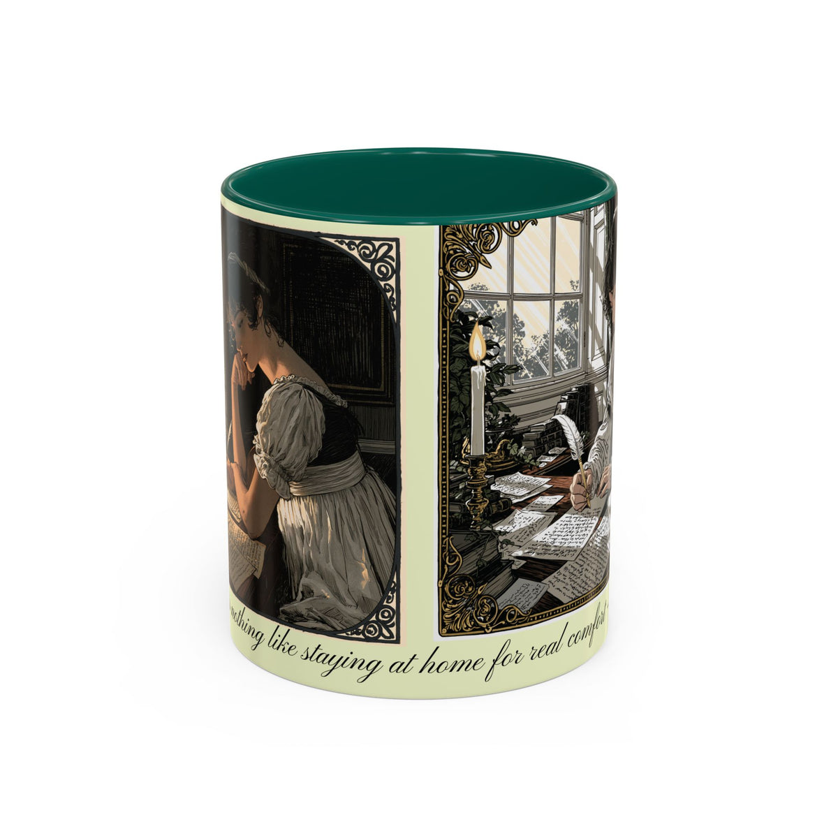 Regency Tea Quote Mug — 'Young Jane Austen Writing at Her Desk' Ceramic Coffee & Tea Cup (11oz/15oz)