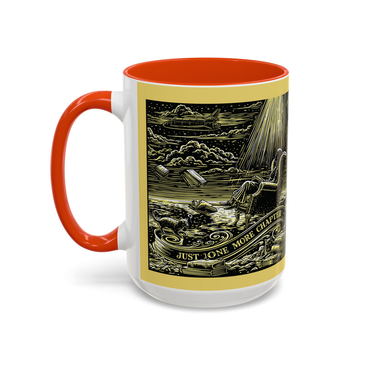 "Just One More Chapter" Under UFO Illustration Mug | Color Accent Coffee Cup