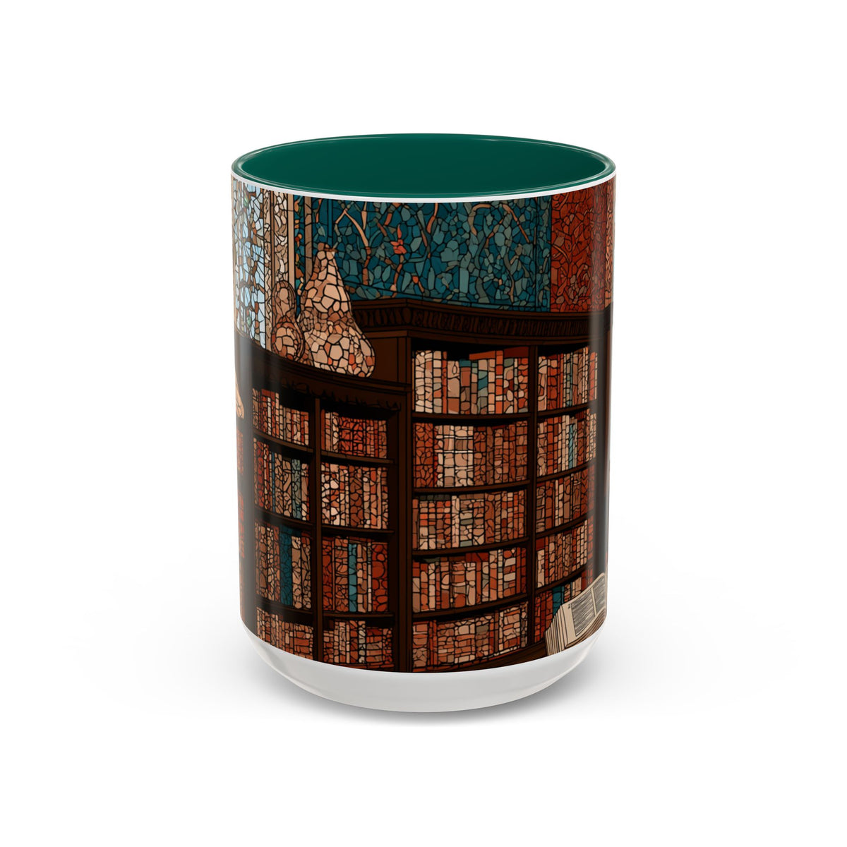 Cozy Library/Bookstore - Stained Glass Illustration Mug | Color Accent Ceramic Mug