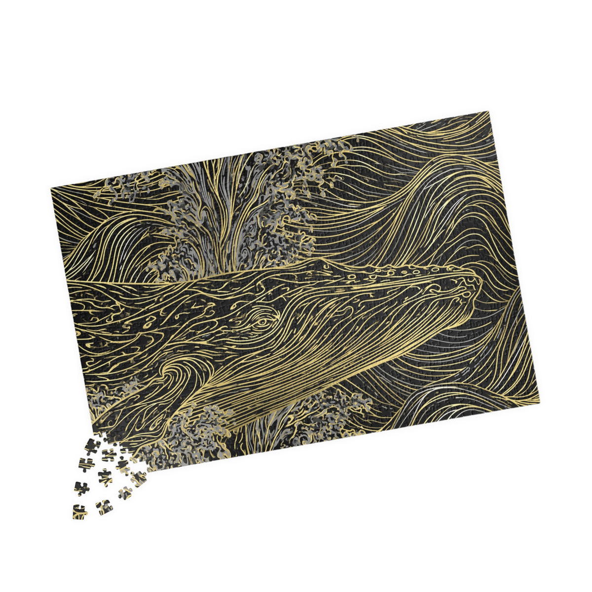 Gold Line Whale Illustration Puzzle | Ocean Art Jigsaw 110–1014 pcs