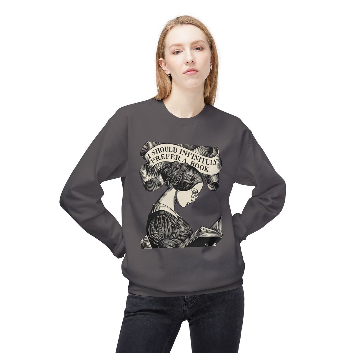 Book Lover Sweatshirt — "I Should Infinitely Prefer a Book" Vintage Reading Crewneck
