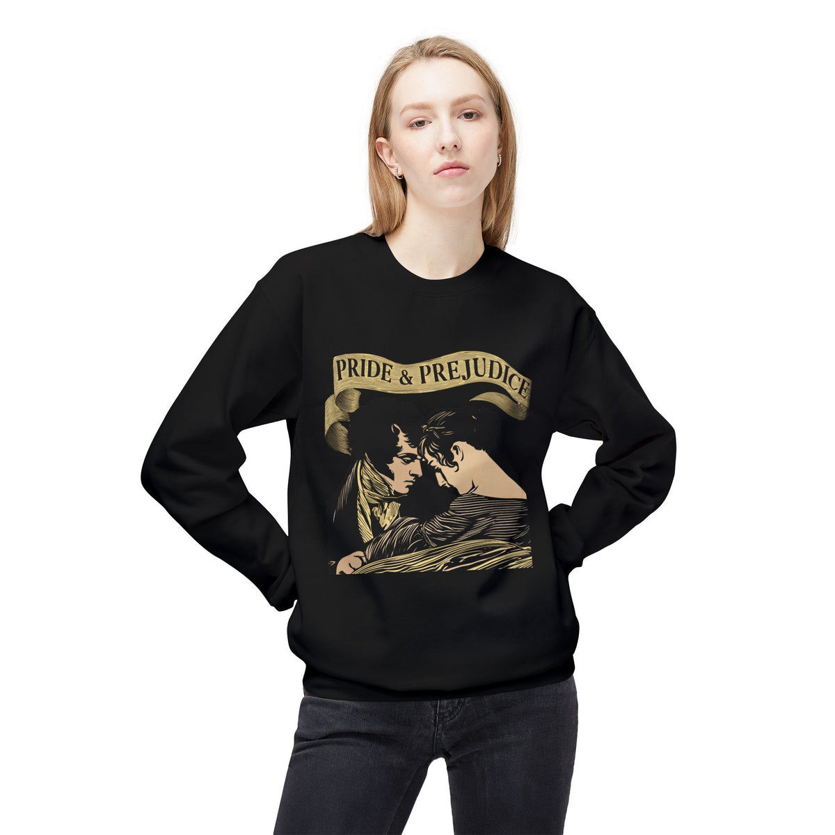 Sepia Toned Pride & Prejudice Crewneck Sweatshirt — Vintage Romance Literary Pullover