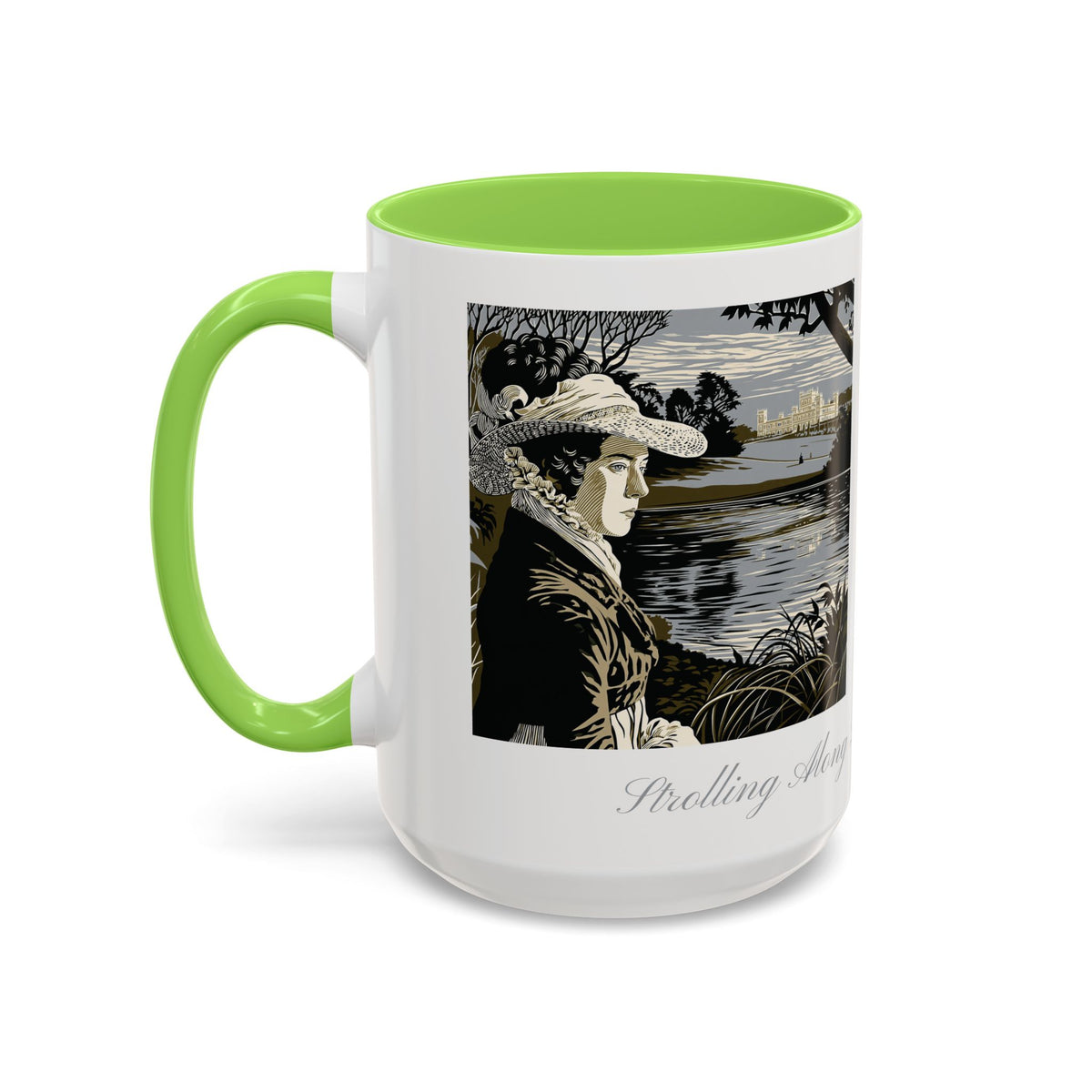 'Strolling Pemberley' Ceramic Coffee Cup — Vintage Regency Silhouette Mug
