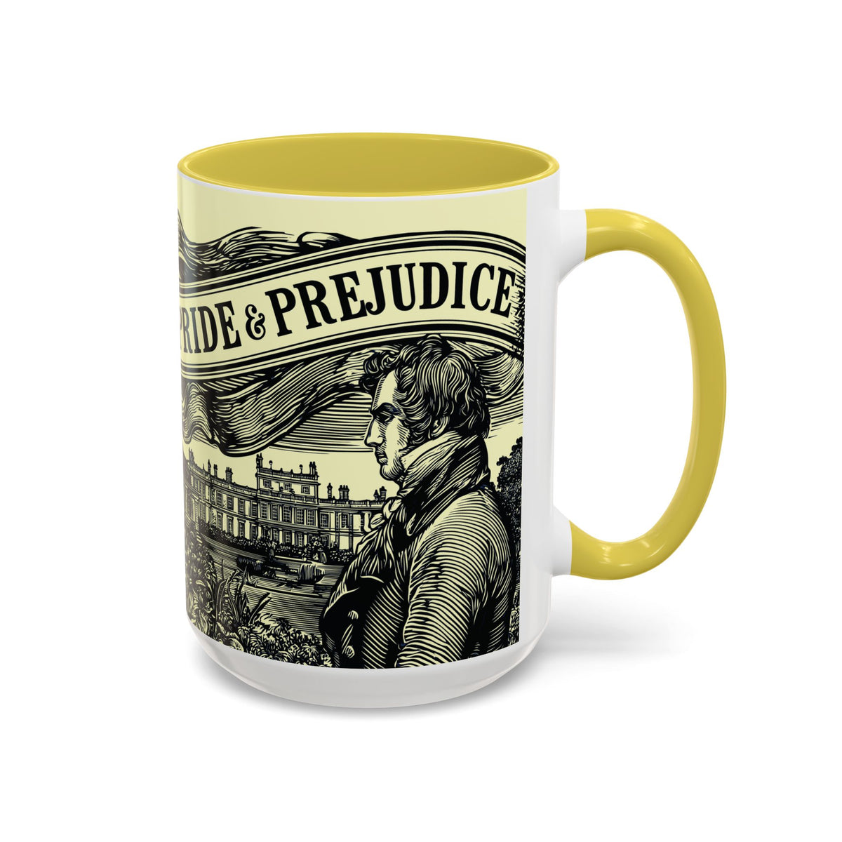 Pride & Prejudice Vintage Illustration Ceramic Mug — Mr. Darcy at Pemberley with Quote (11oz/15oz)