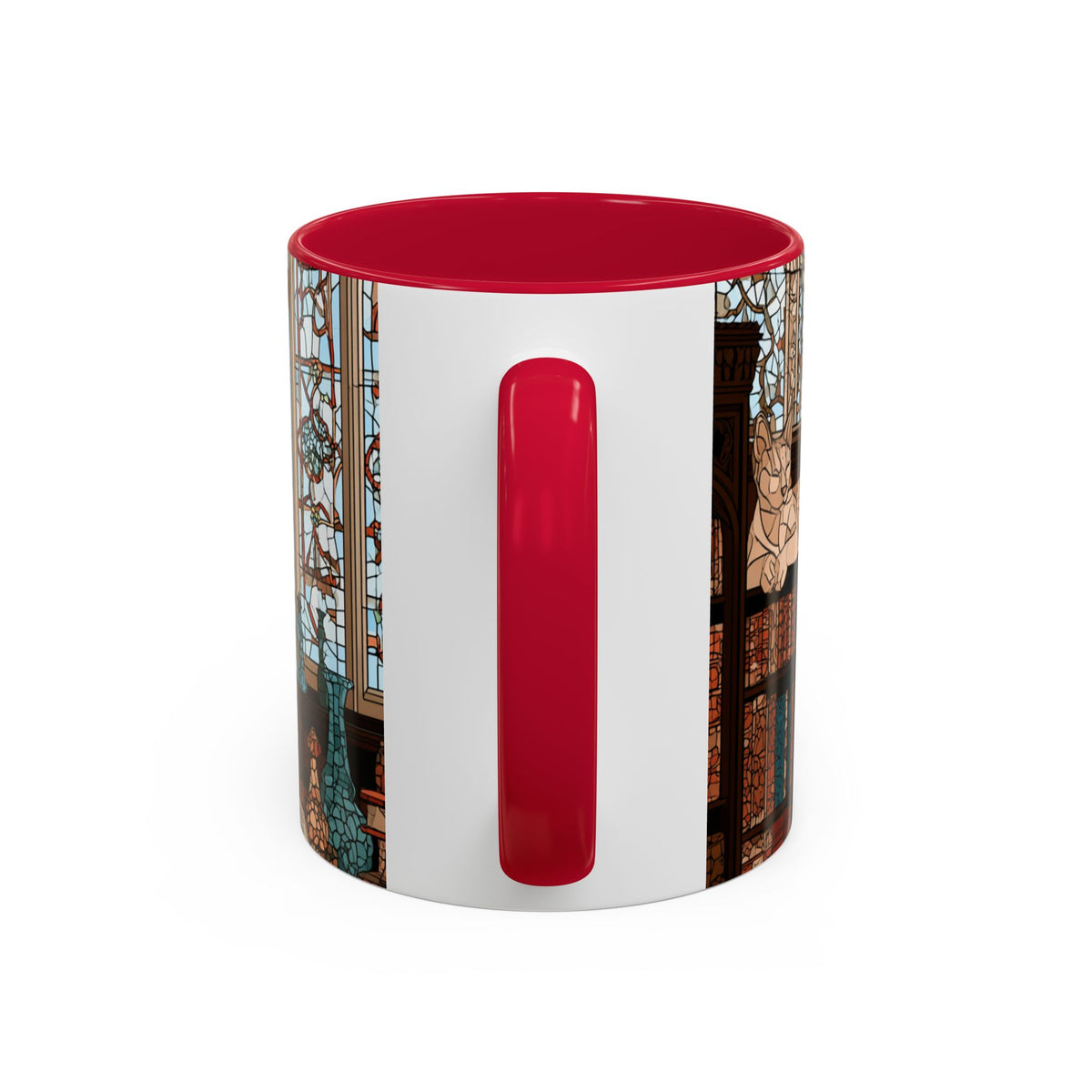 Cozy Library/Bookstore - Stained Glass Illustration Mug | Color Accent Ceramic Mug