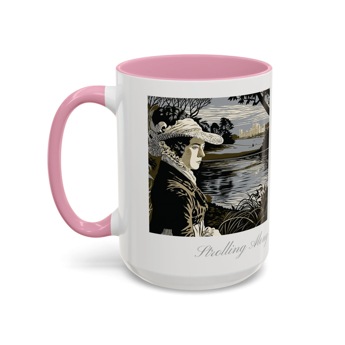 'Strolling Pemberley' Ceramic Coffee Cup — Vintage Regency Silhouette Mug