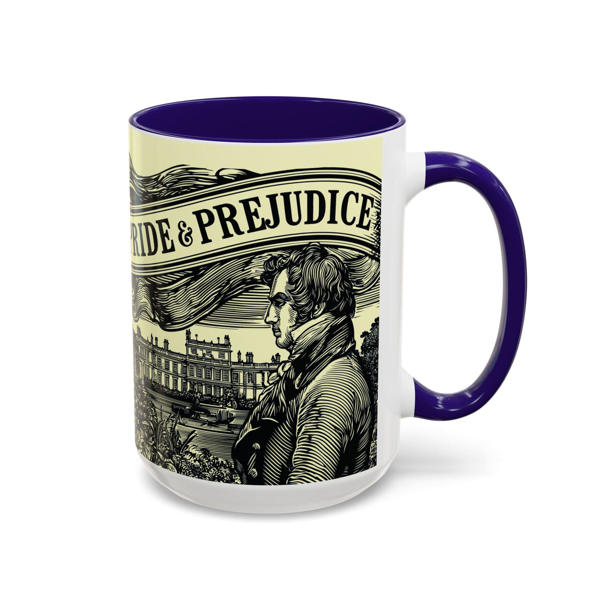 Pride & Prejudice Vintage Illustration Ceramic Mug — Mr. Darcy at Pemberley with Quote (11oz/15oz)
