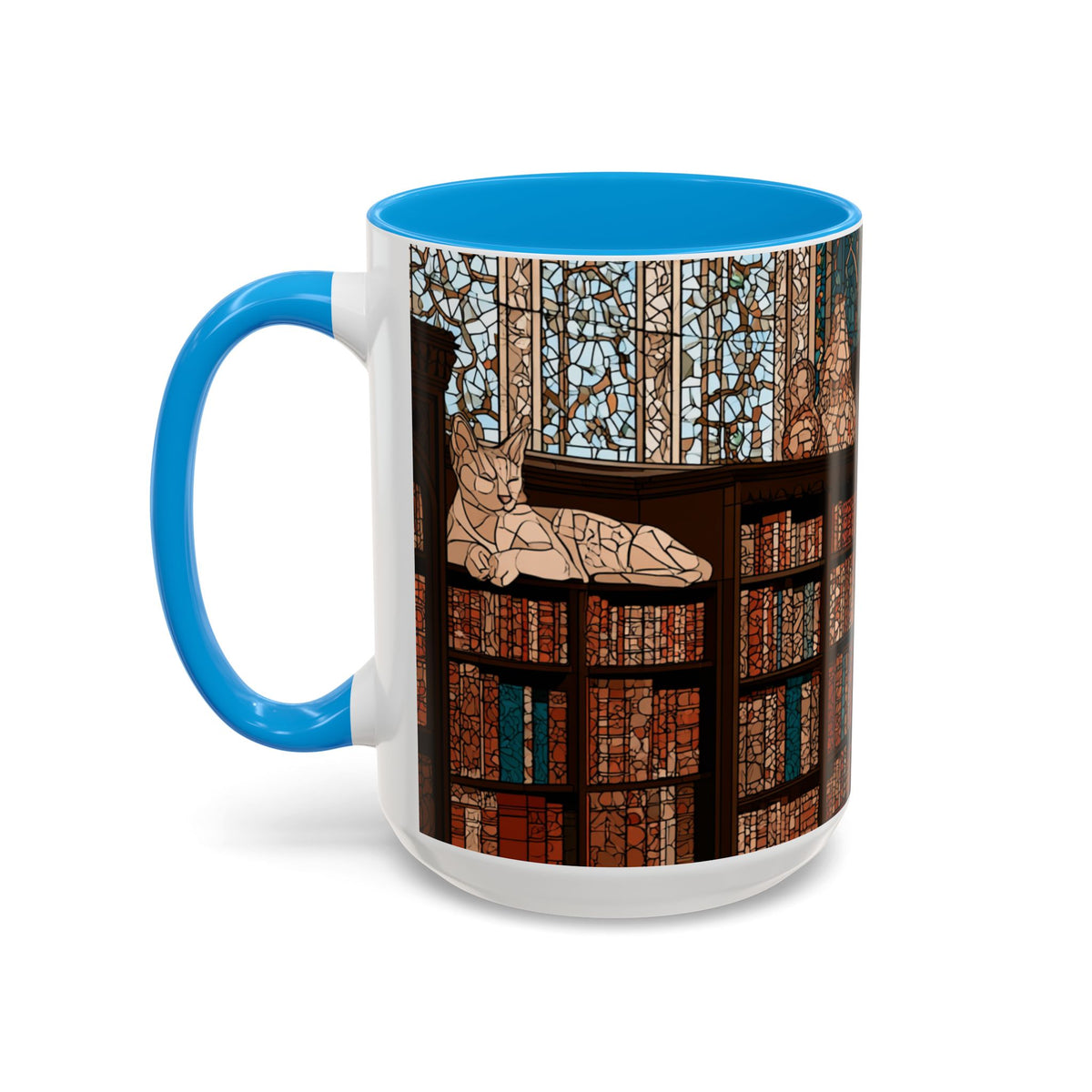 Cozy Library/Bookstore - Stained Glass Illustration Mug | Color Accent Ceramic Mug