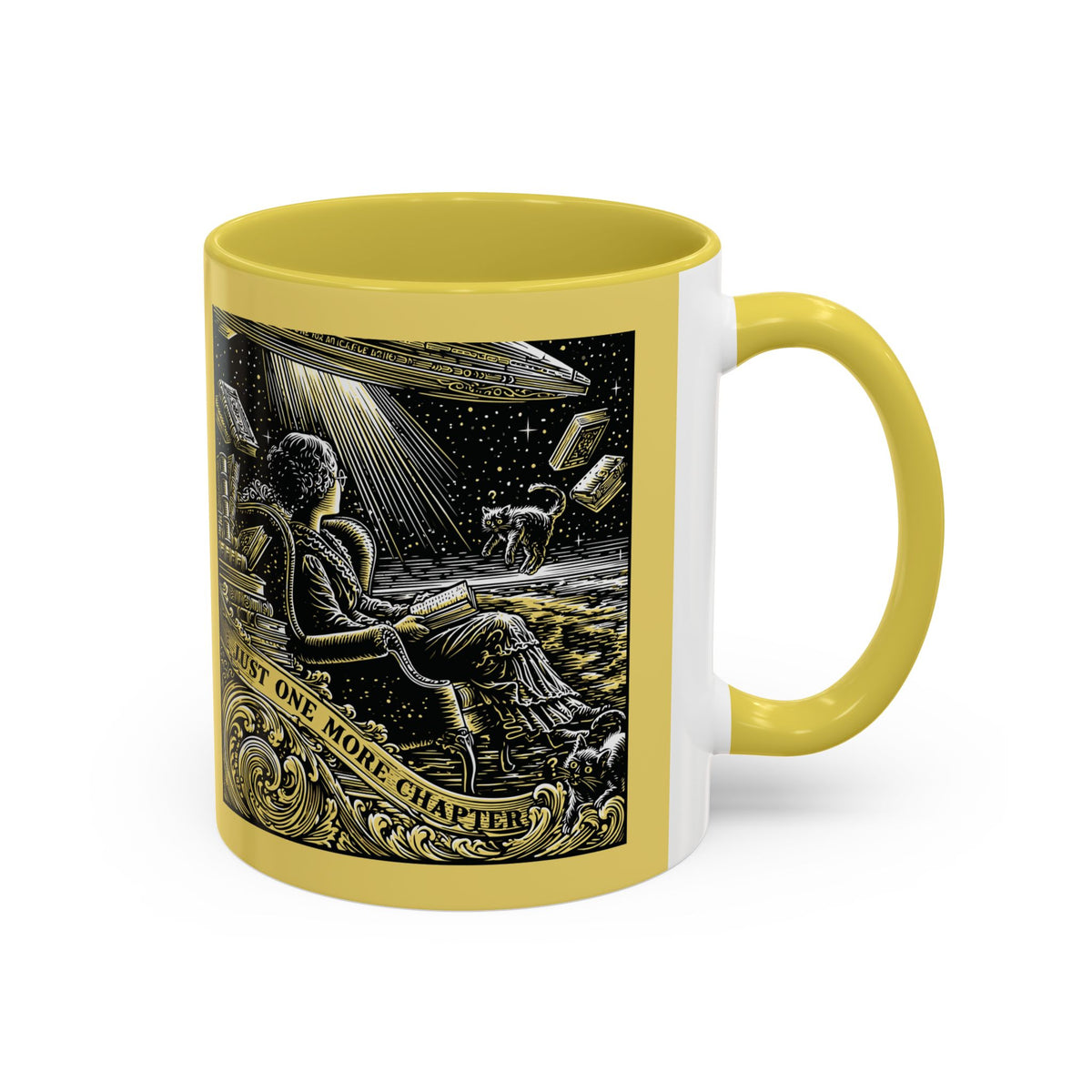 "Just One More Chapter" Under UFO Illustration Mug | Color Accent Coffee Cup