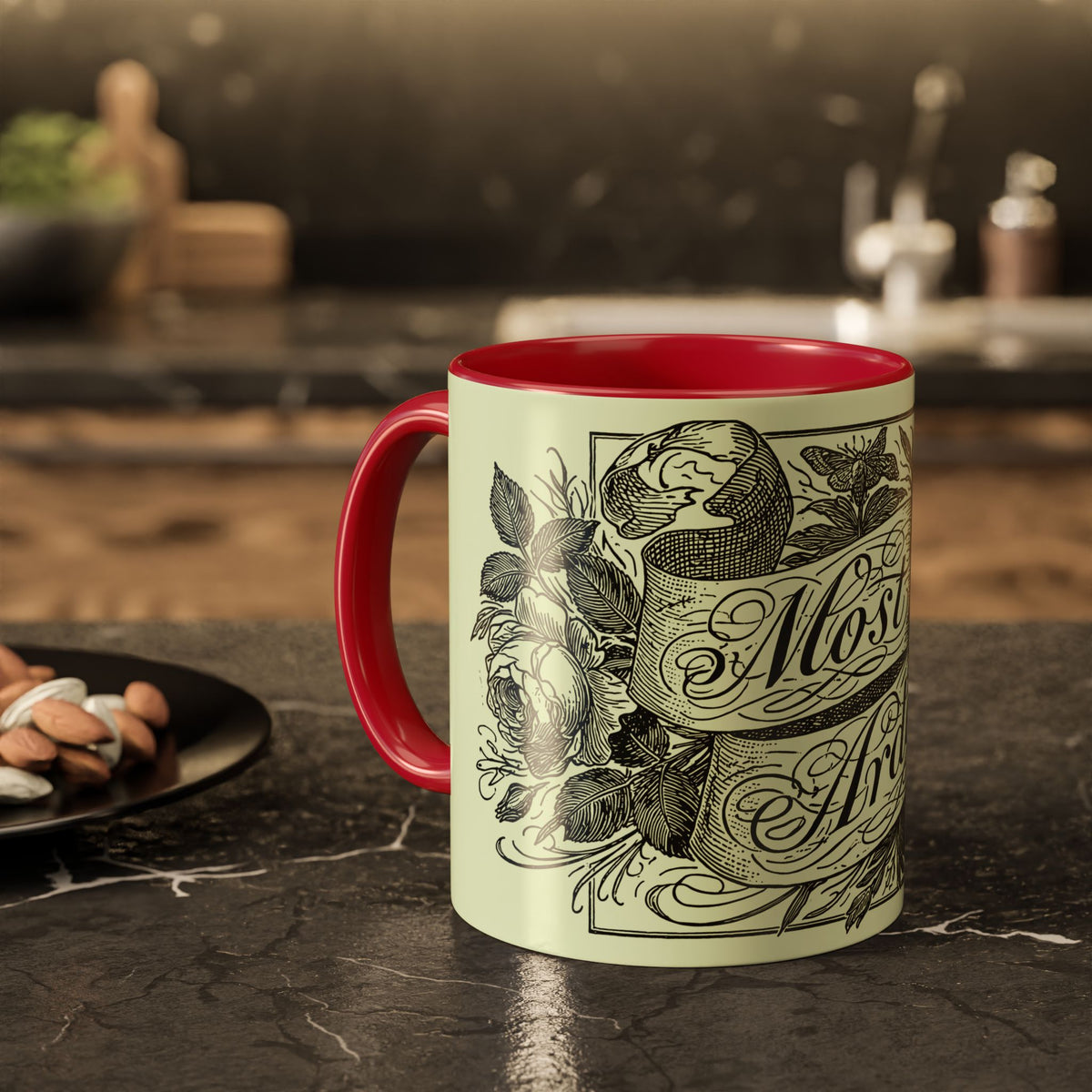 Most Ardently script banner floral Mug | Pink 11 or 15 oz.