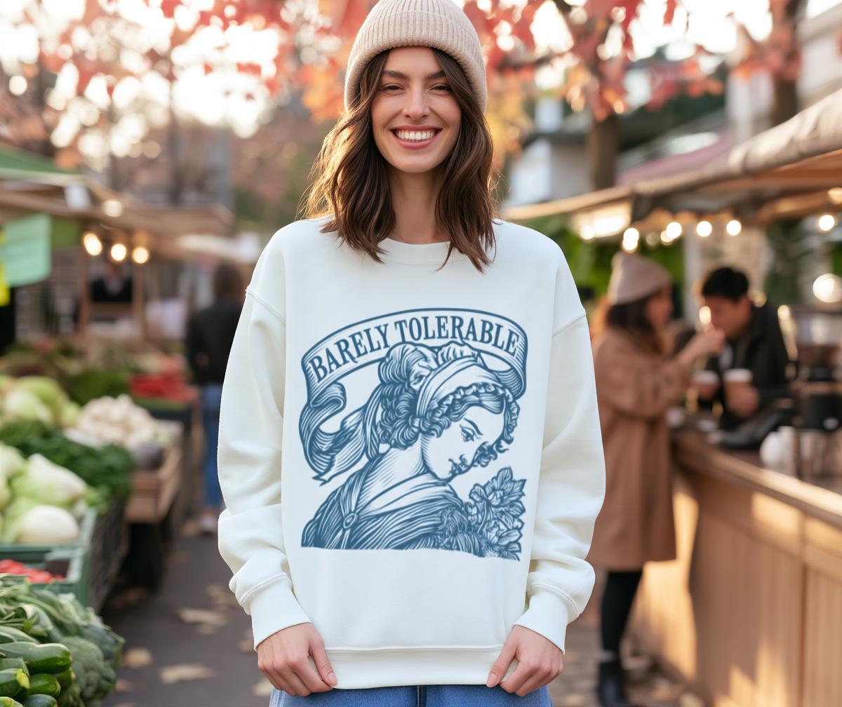 "Barely Tolerable" Vintage Portrait Sweatshirt
