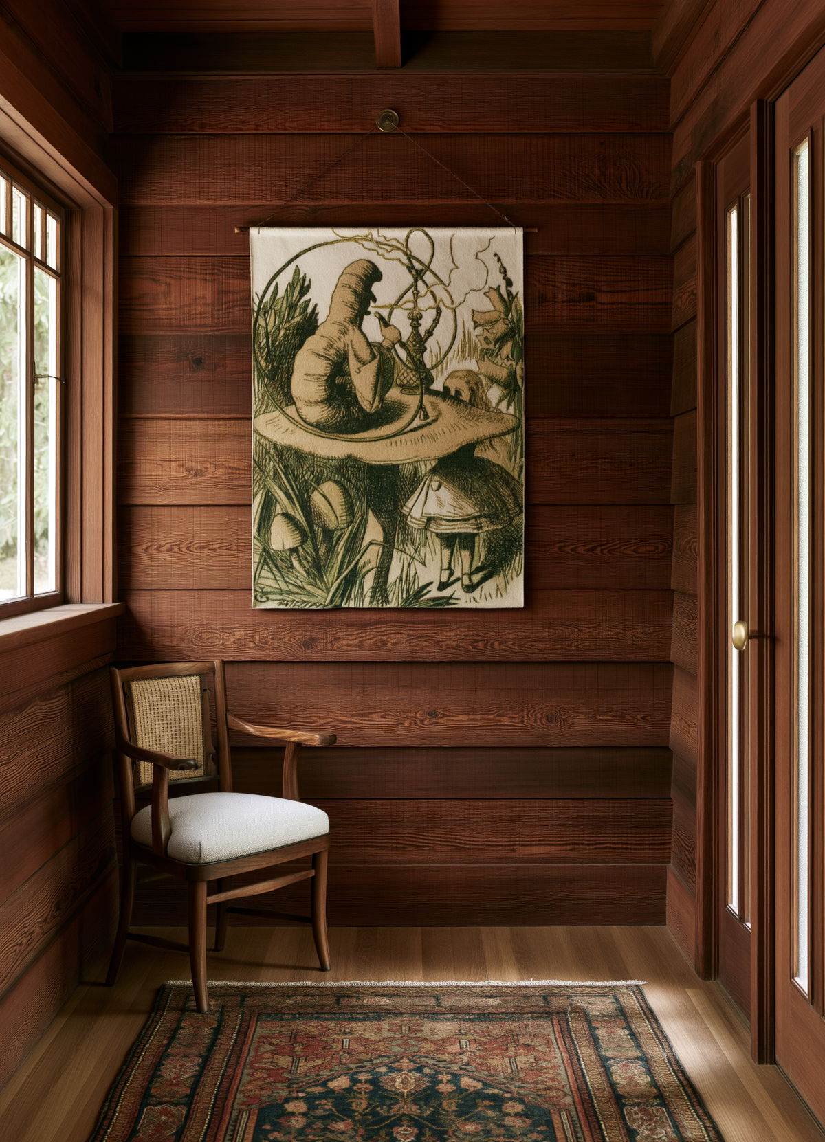 Woven Mushroom Forest Tapestry – Boho Botanical Wall Hanging