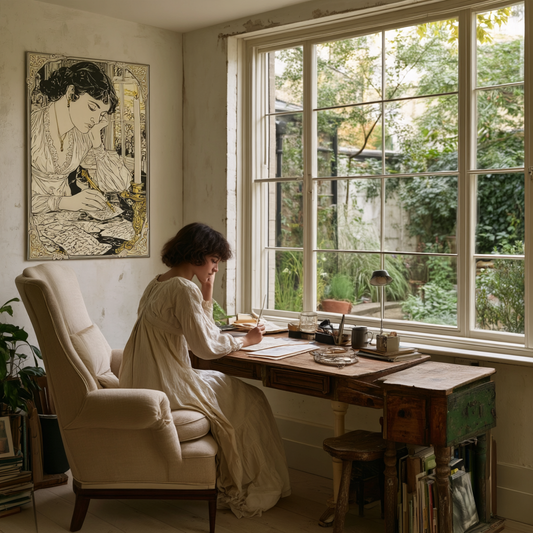 Metal Art Print — "Jane at Writing Desk" Vintage Regency Era Wall Plaque