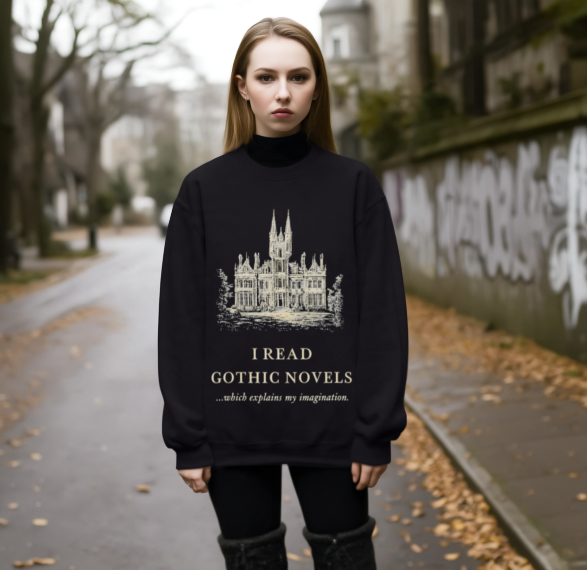 Gothic Novels Crewneck Sweatshirt — “I Read Gothic Novels…which explains my imagination”