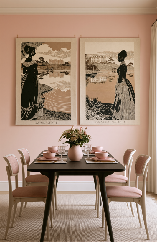 Vintage Pemberley Lakside Silhouette —  Woven Wall Tapestry