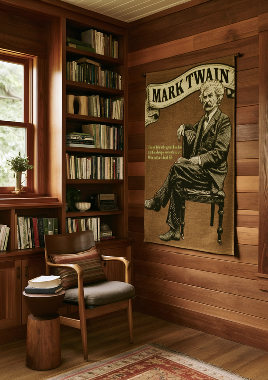 Mark Twain Woven Wall Tapestry – Vintage Author Portrait with Quote