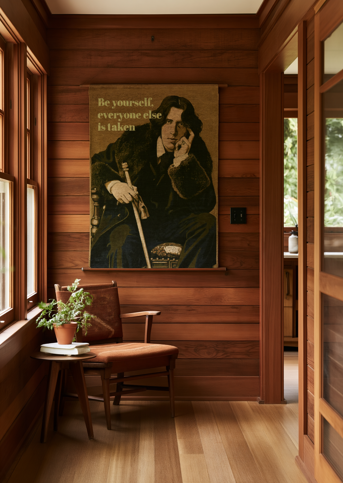 Oscar Wilde's Quip Woven Wall Tapestry — "Be yourself..." Dark Academia Reading Nook Art