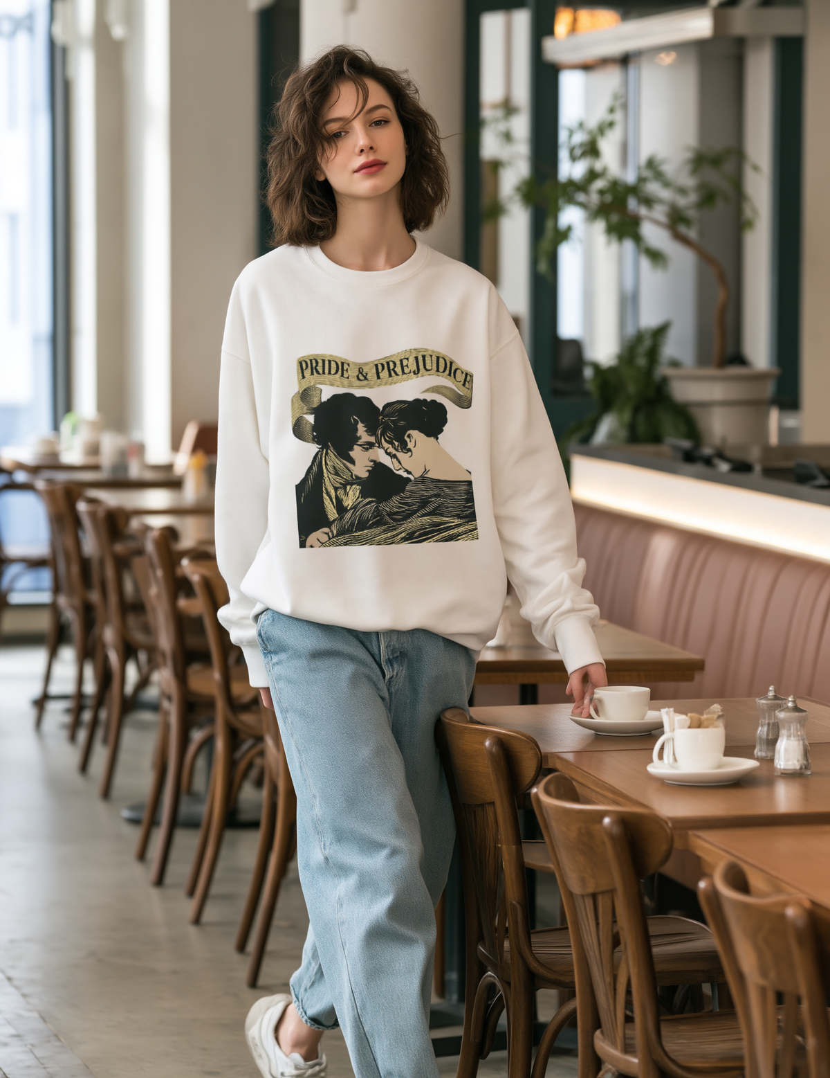 Sepia Toned Pride & Prejudice Crewneck Sweatshirt — Vintage Romance Literary Pullover