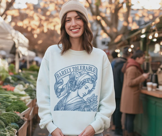 "Barely Tolerable" Vintage Portrait Sweatshirt