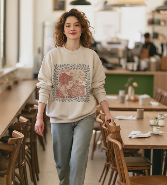 Pride & Prejudice Illustration Sweatshirt — Jane Austen Booklover Crewneck (Derbyshire Coordinates)