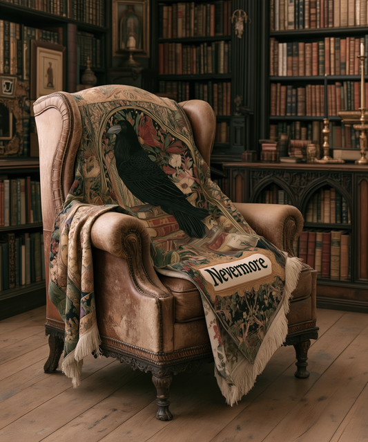 "Nevermore" Raven Artwork Fleece Blanket | Gothic Poe Decor